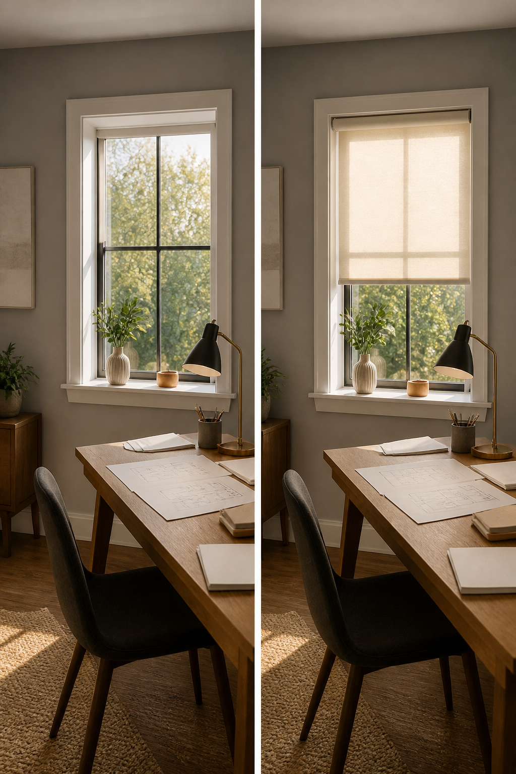 10 Small Window Ideas for 2026: Shades, Shutters & Curtains 3 Small window with roller shades rolled up for full visibility.