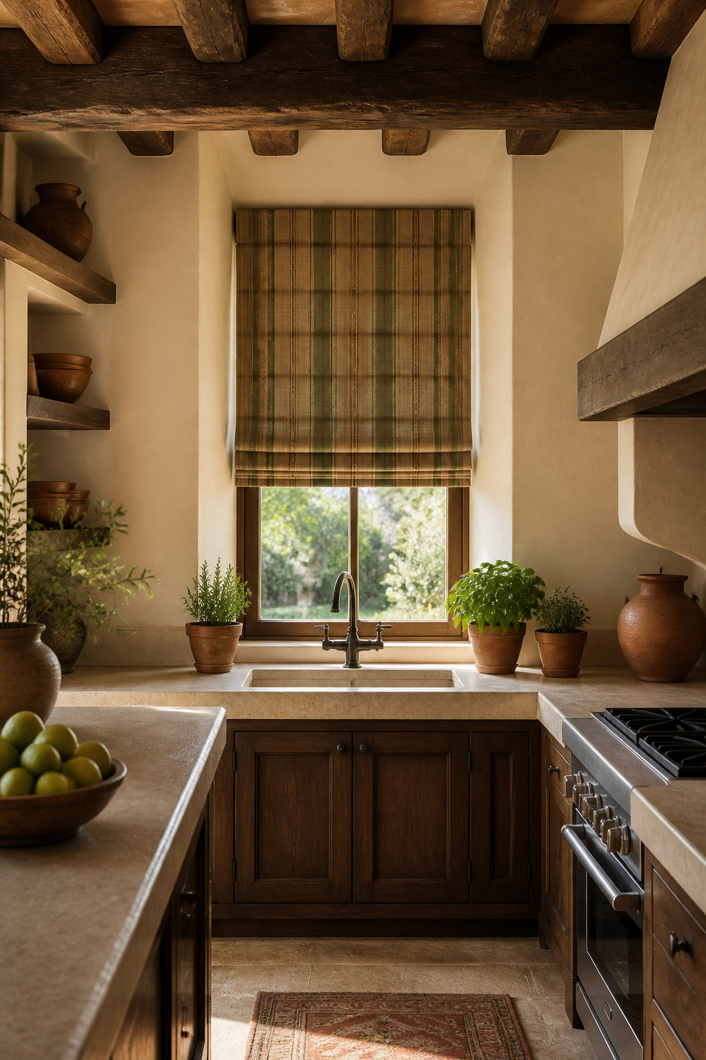 11 Striped Window Blind Styles, Ideas & Photos for 2026 10 Faux shade in green and brown stripes above a kitchen sink.