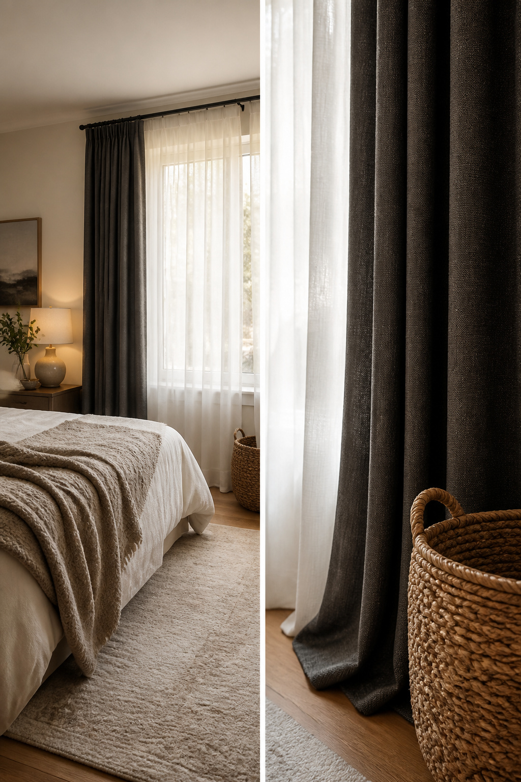 A sheer curtain paired with a heavy drape on a double rod.