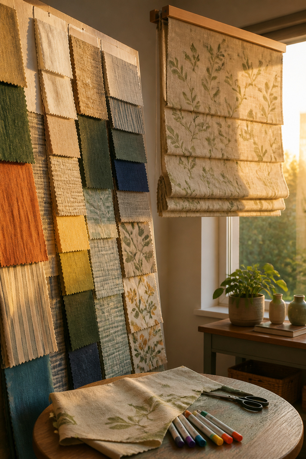 How to Make DIY Window Blinds: A 6-Step Guide for 2026 10 A selection of fabric swatches chosen for DIY window blinds.