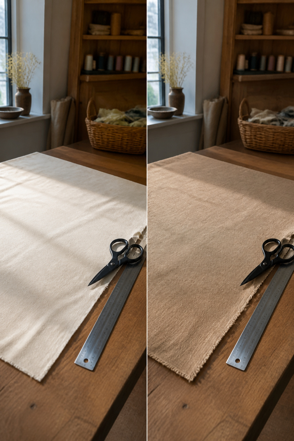 How to Make DIY Window Blinds: A 6-Step Guide for 2026 2 Medium-weight cotton fabric laid out for cutting in preparation for blinds.