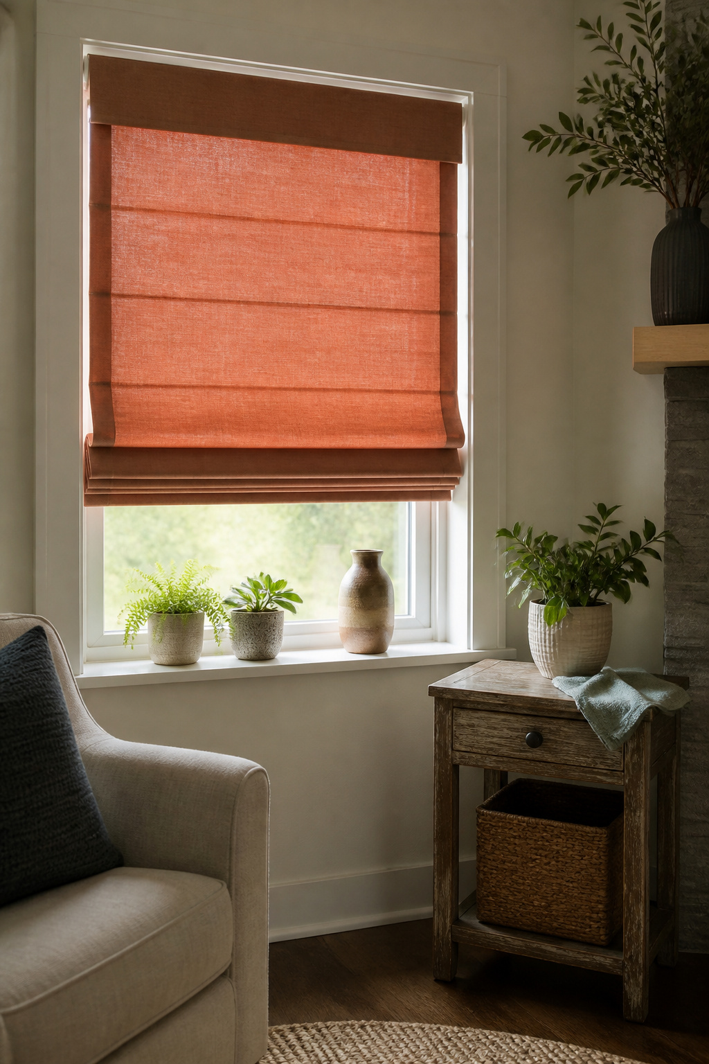 How to Make DIY Window Blinds: A 6-Step Guide for 2026 6 A fabric shade in a living room with a microfiber cloth nearby.