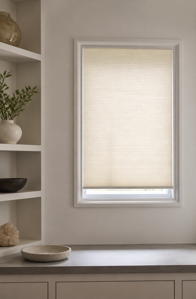 Elegant inside mount shades installed in a short window with a clean design.