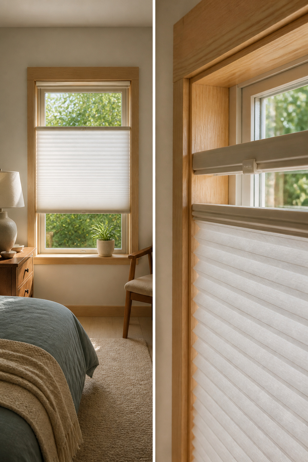Top-down/bottom-up shades partially lowered in a short window.