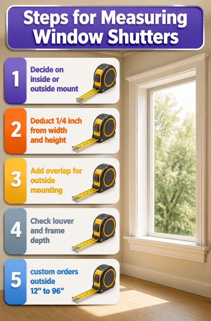 Wood Window Shutters: Interior and Exterior Materials 9 Illustration showing how to measure for window shutters.