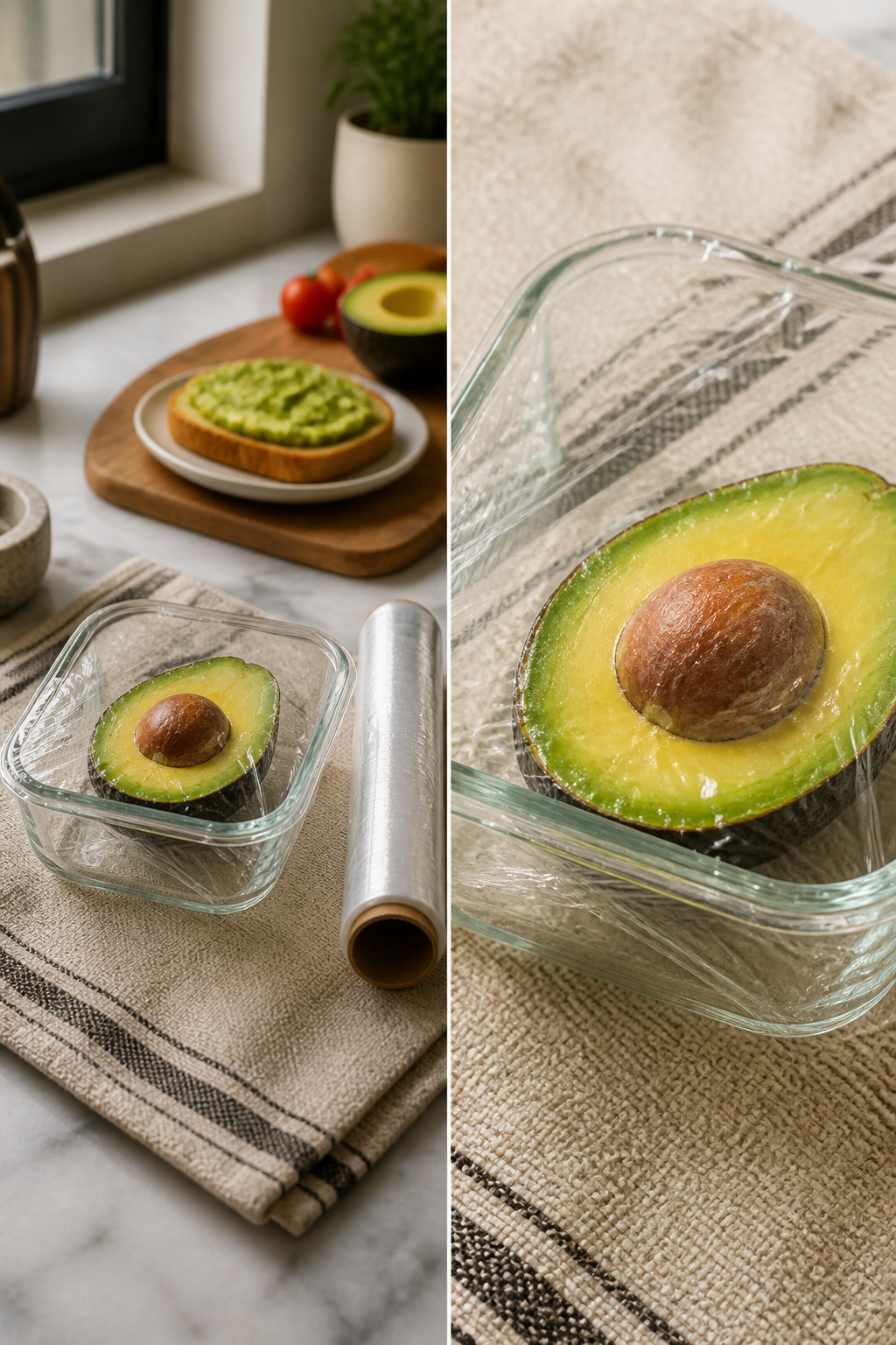 A half avocado in a plastic bag to prevent browning.