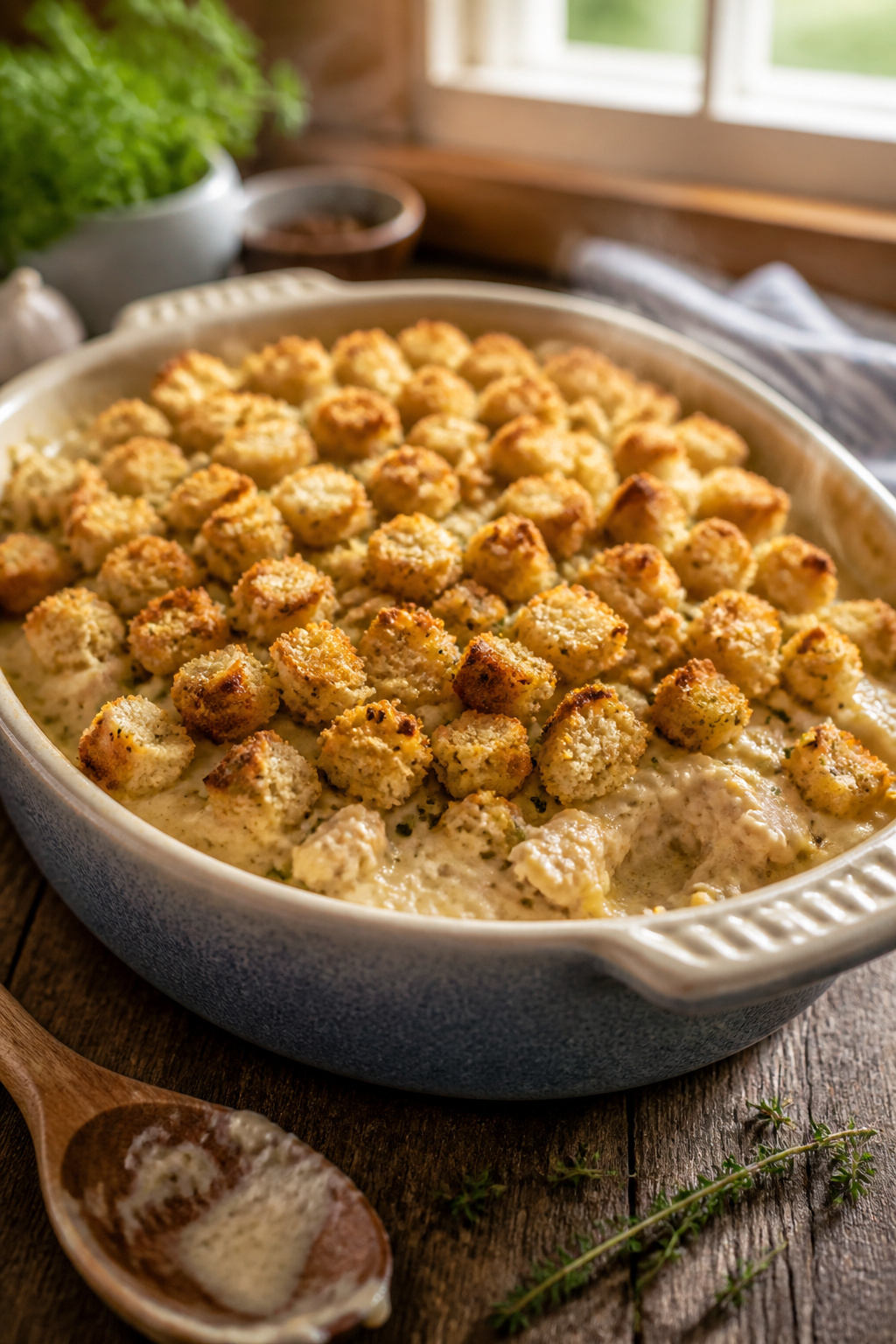 Chicken and Stuffing Casserole 1 A photo of a chicken and stuffing casserole dish.