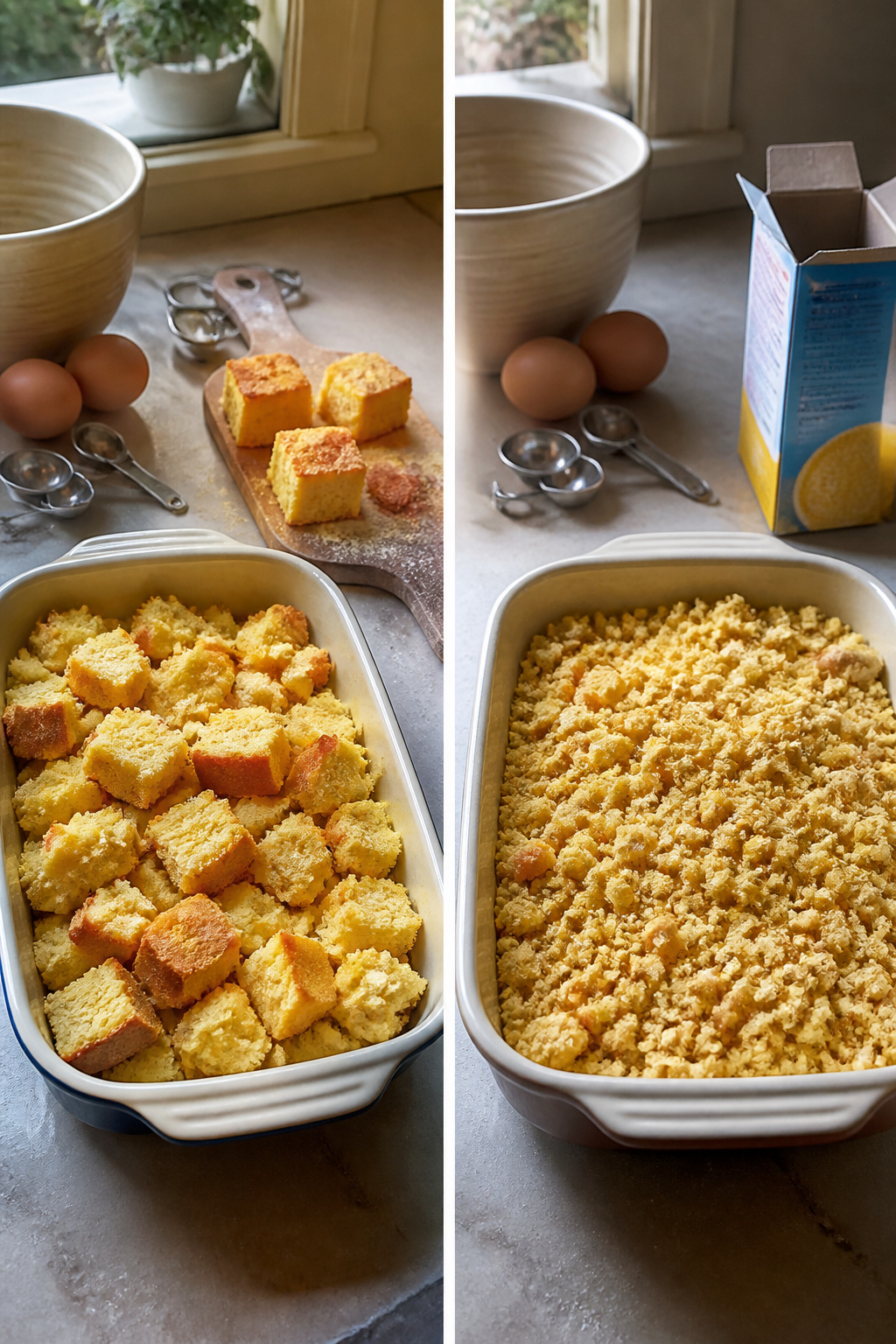 Cornbread Stuffing Recipe with Homemade or Quick-Bread Base 5 Comparison of homemade cornbread and Jiffy mix boxes.