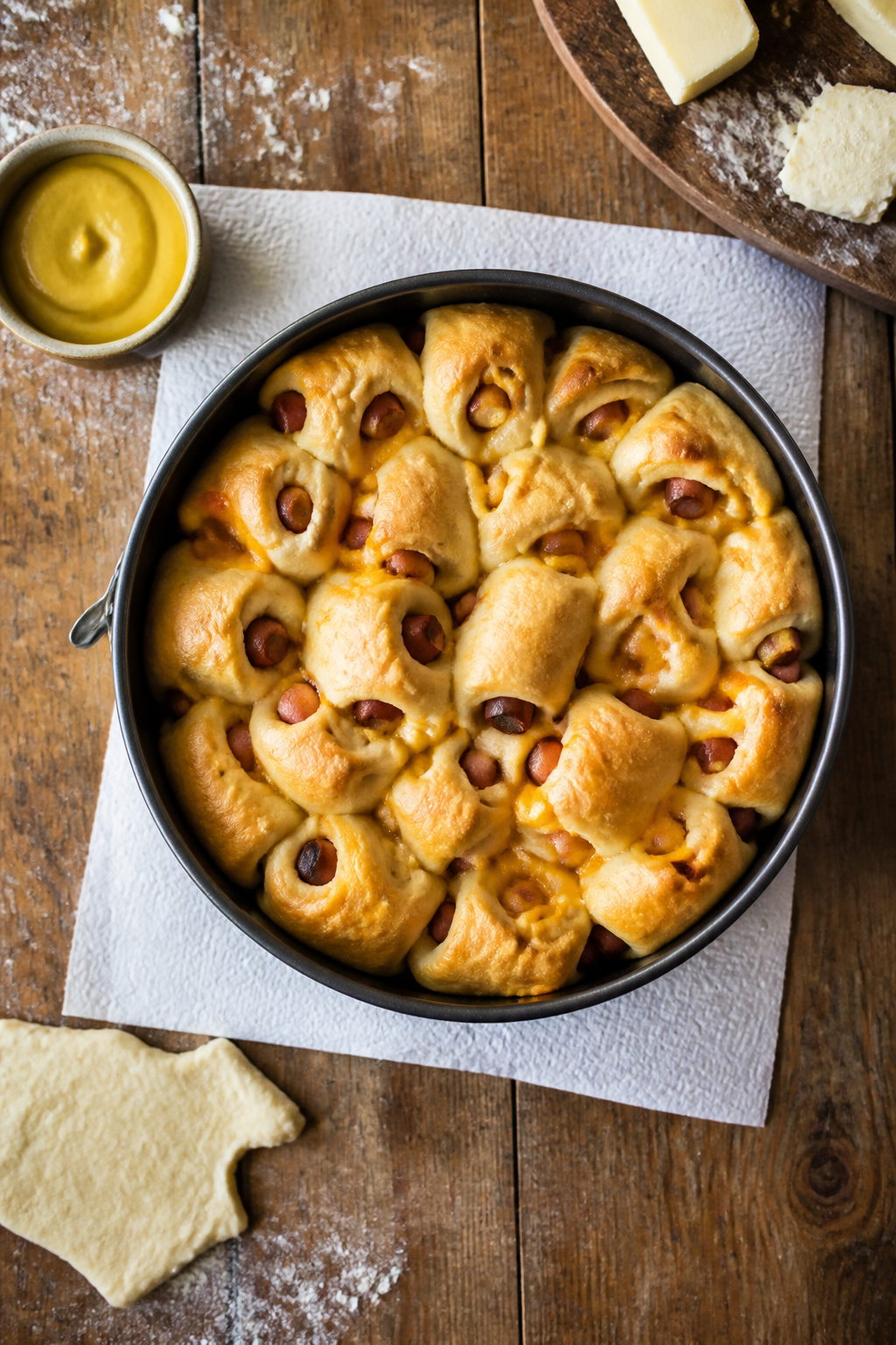 8 Pigs in a Blanket Ideas: Classic, Pizza, Breakfast & More 7 A springform pan filled with pull-apart pigs in a blanket.