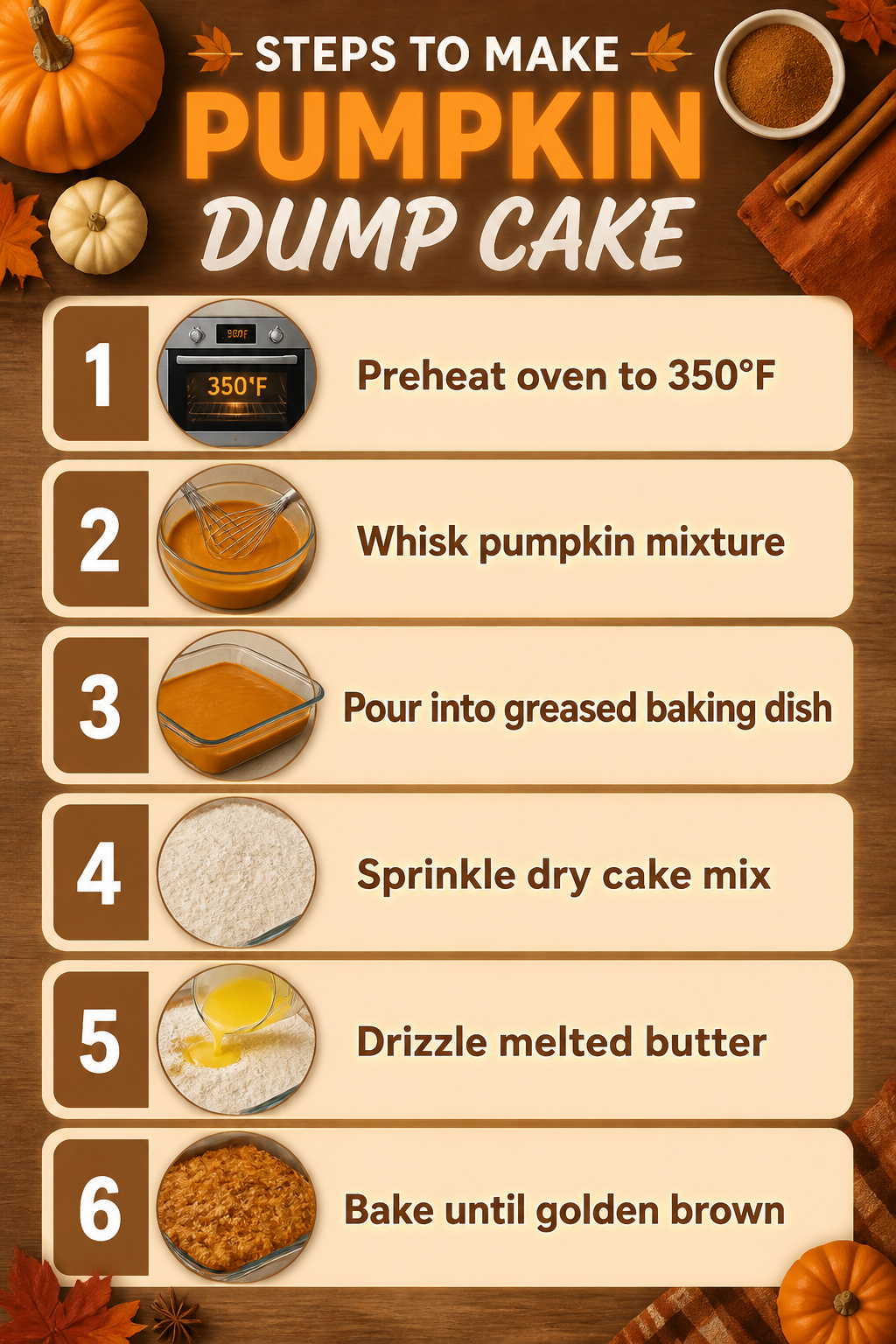 Pumpkin Dump Cake Recipe with Cake Mix 2 Steps to make pumpkin dump cake presented in an informative layout.