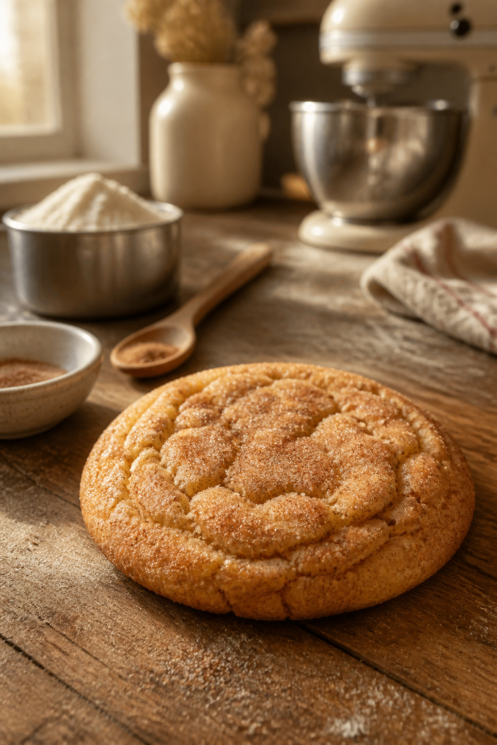 Classic Snickerdoodle Recipe: Soft, Chewy, and Simple 1 A close-up of a golden-brown snickerdoodle cookie.