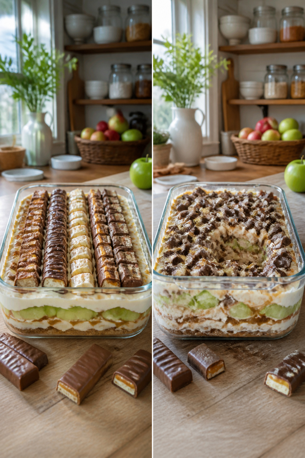Snickers Salad Recipe with Apples, Pudding & Cool Whip 4 A variety of candy bars including Snickers and Milky Way.
