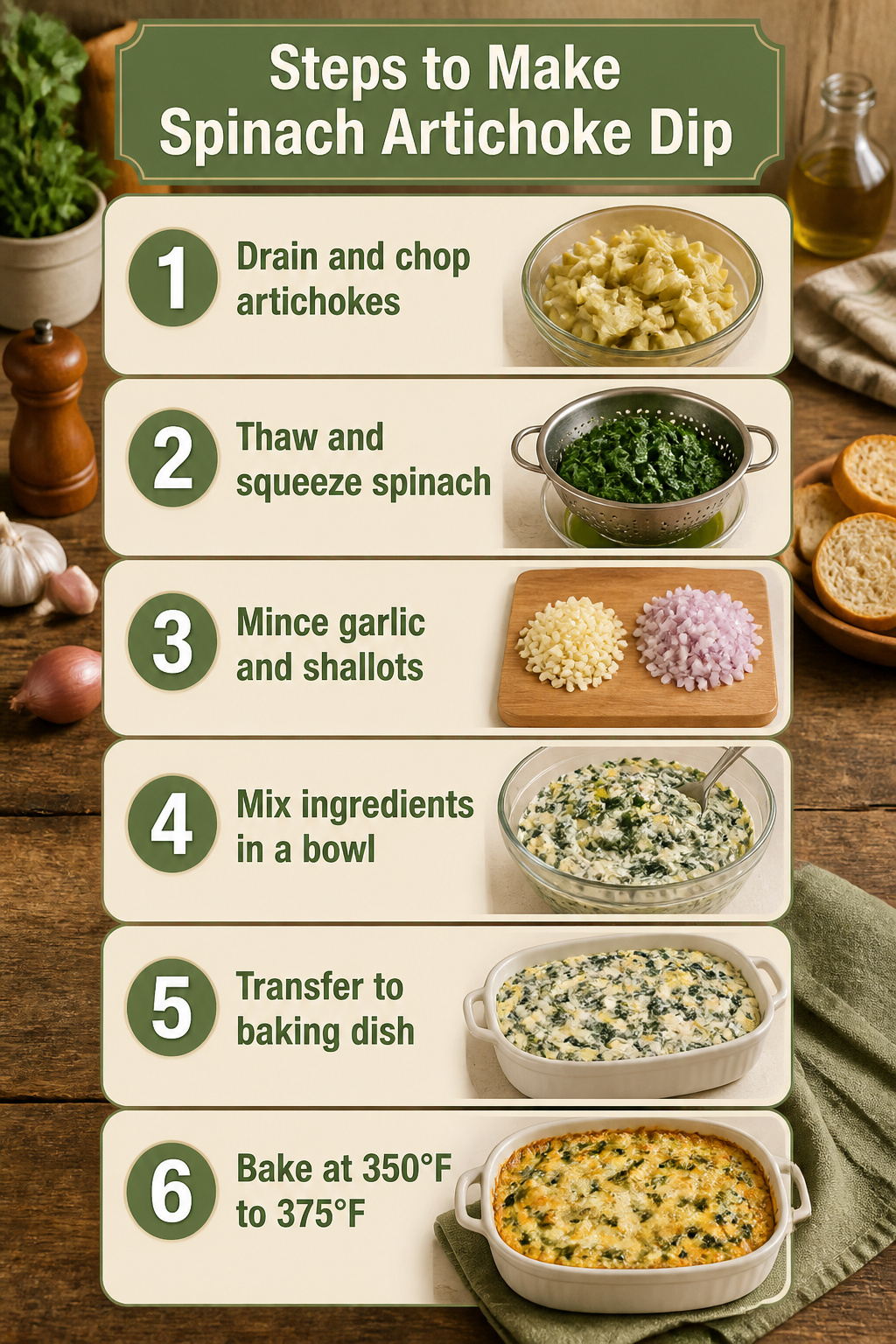 Baked Spinach Artichoke Dip Recipe 3 Bowl with chopped artichokes, spinach, cream cheese, and garlic for dip preparation.