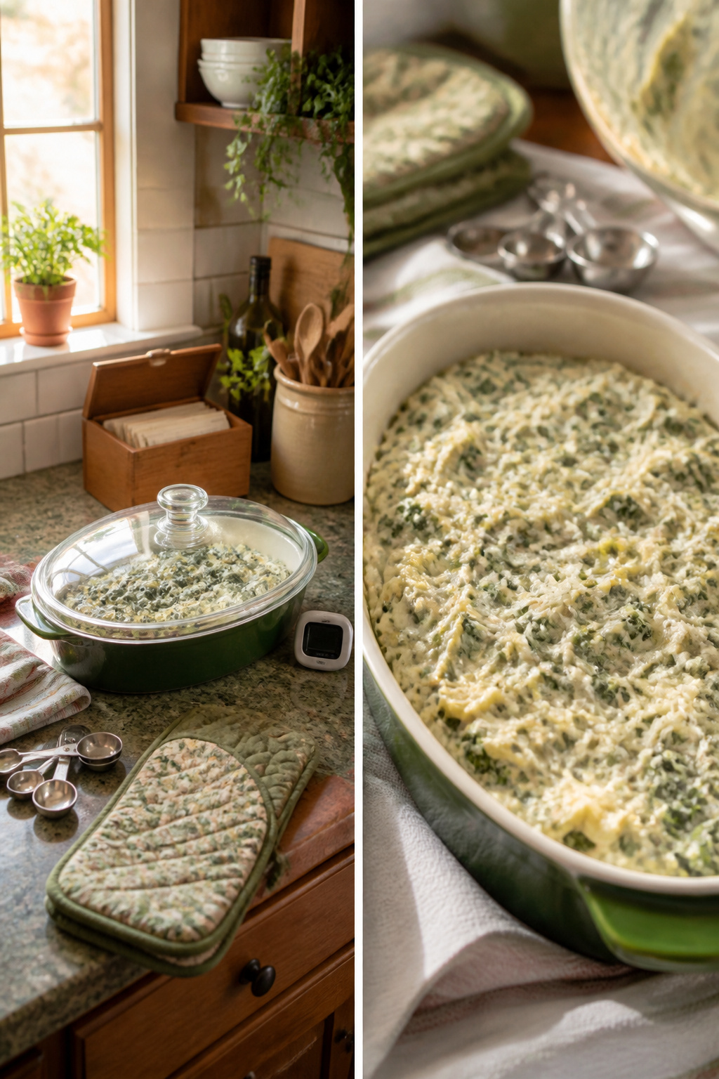 Baked Spinach Artichoke Dip Recipe 5 Baking dish of spinach artichoke dip ready to be stored in the refrigerator.