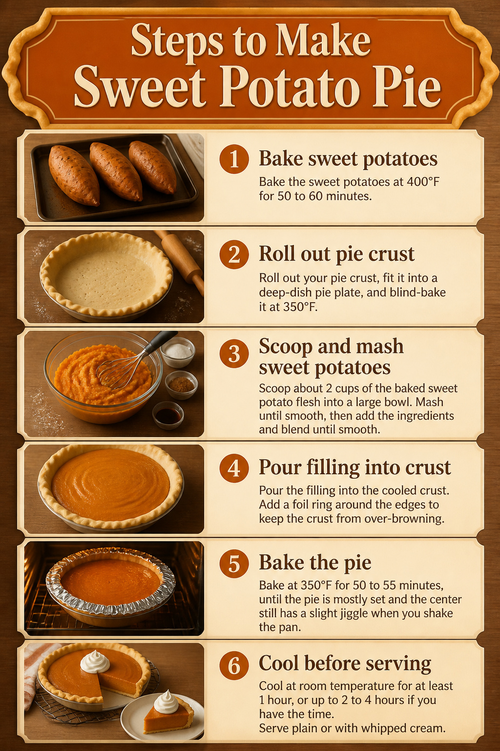 Sweet Potato Pie: A Classic Thanksgiving Dessert Recipe 3 A graphic showing the steps to make sweet potato pie.