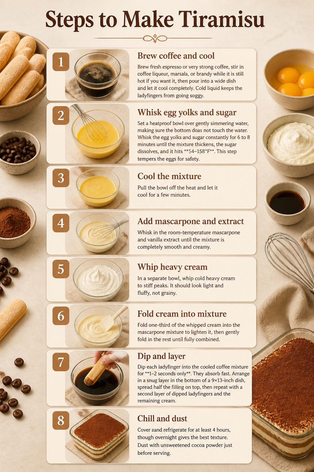 An infographic showing the steps to make tiramisu.