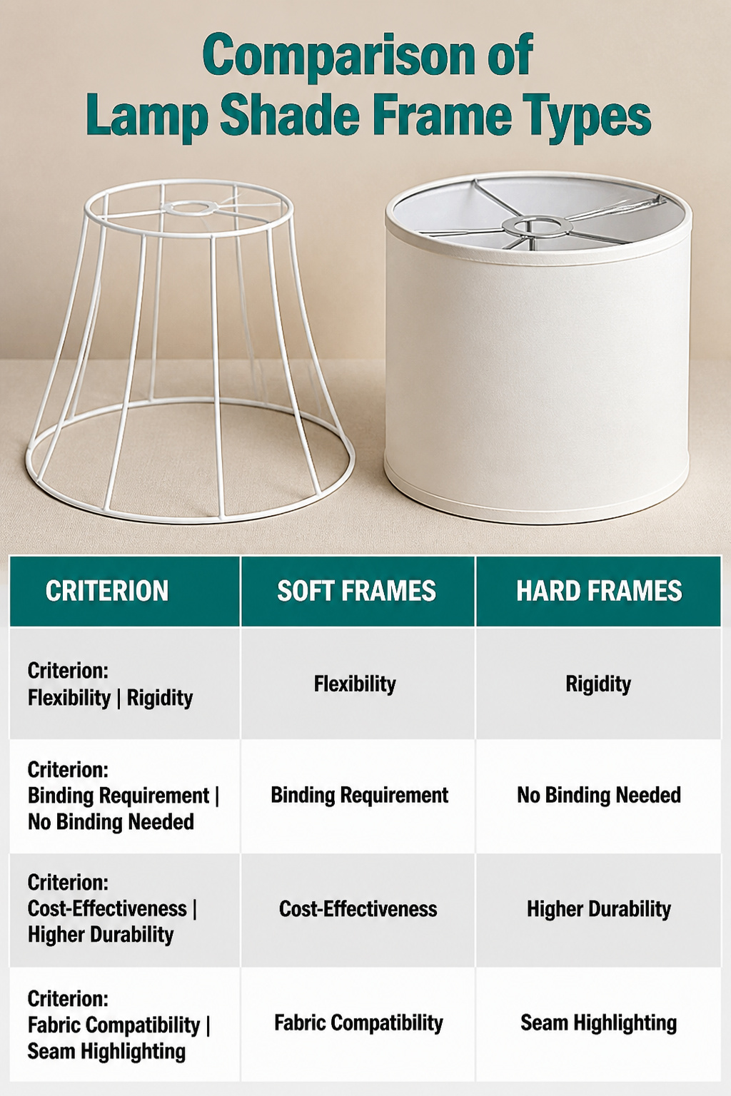 Illustration comparing soft and hard lamp shade frame types.