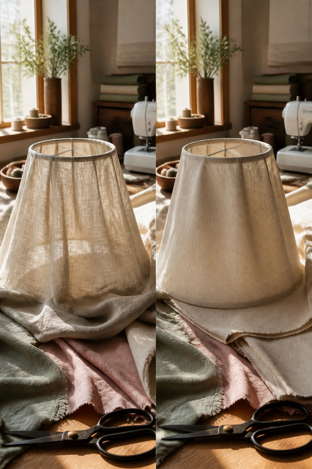 Various fabrics suitable for soft and hard lamp shade frames.