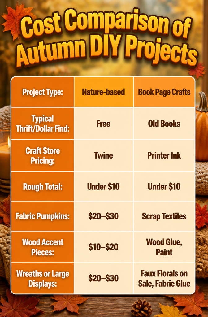 A chart comparing costs of different autumn DIY projects.