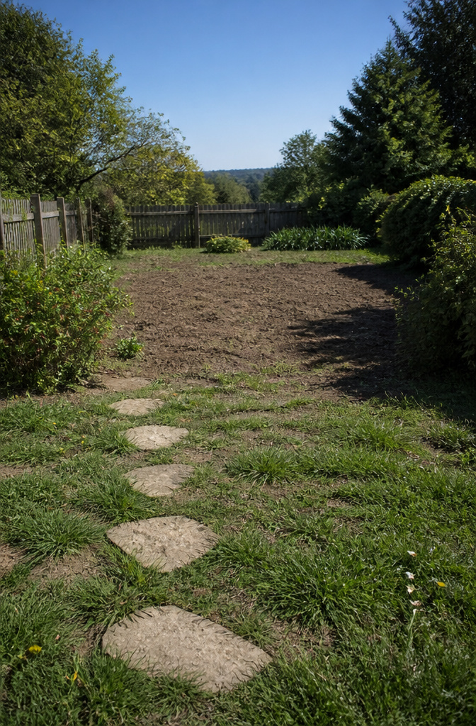A photo showing a garden site selected for building a raised bed.