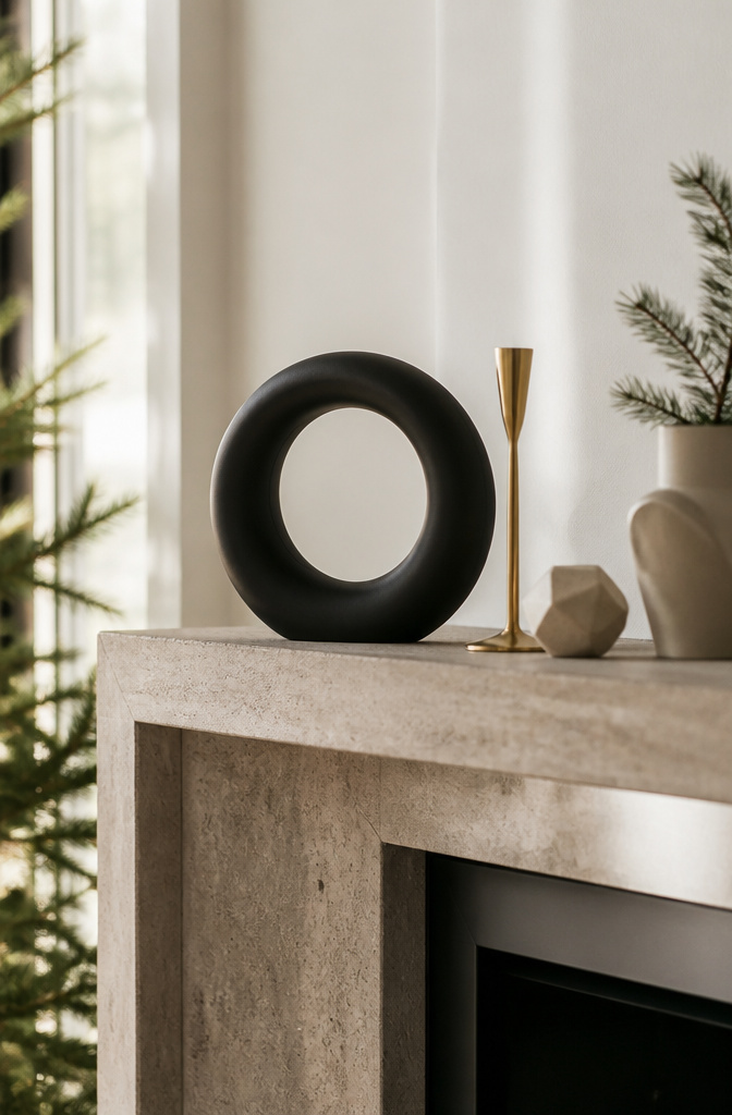 Mantel with geometric decor and minimalistic design.