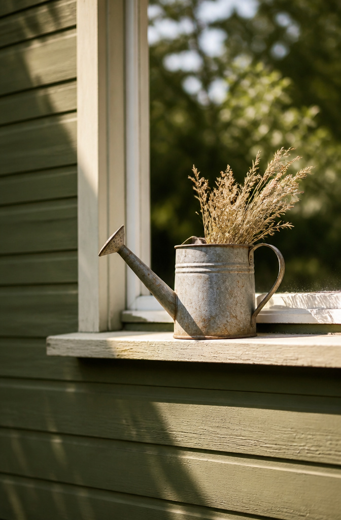 A windowsill with a single seasonal decoration and minimal clutter.