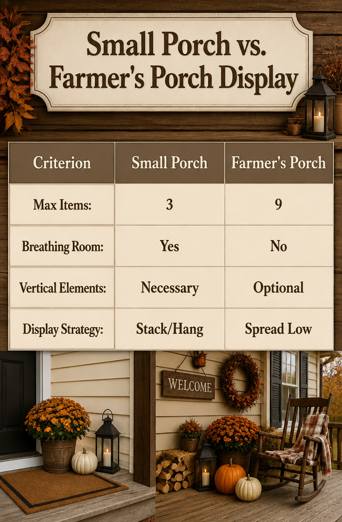 Comparison of a small porch display versus a larger farmer's porch.