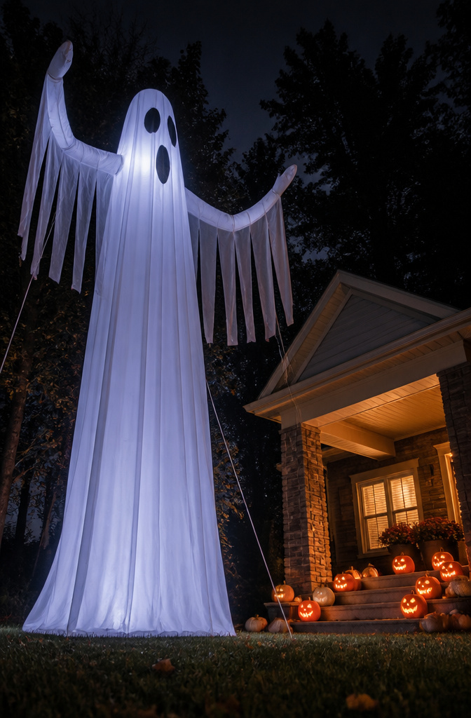 A large inflatable werewolf illuminated by internal LEDs.