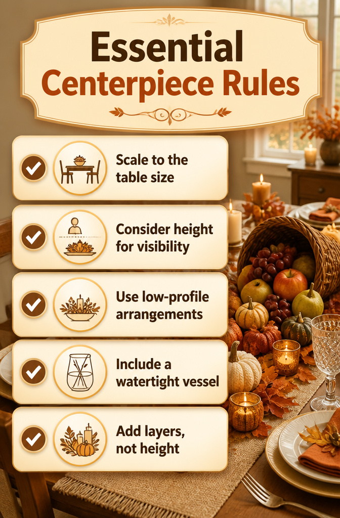 A chart outlining essential rules for creating table centerpieces.