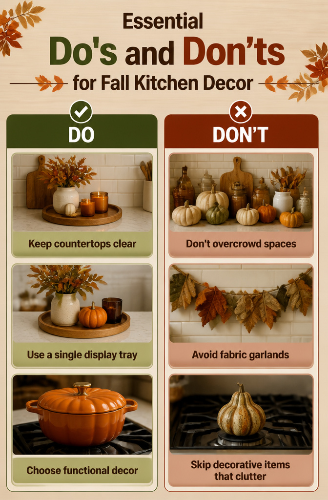 A clean kitchen counter with limited decorative autumn items.