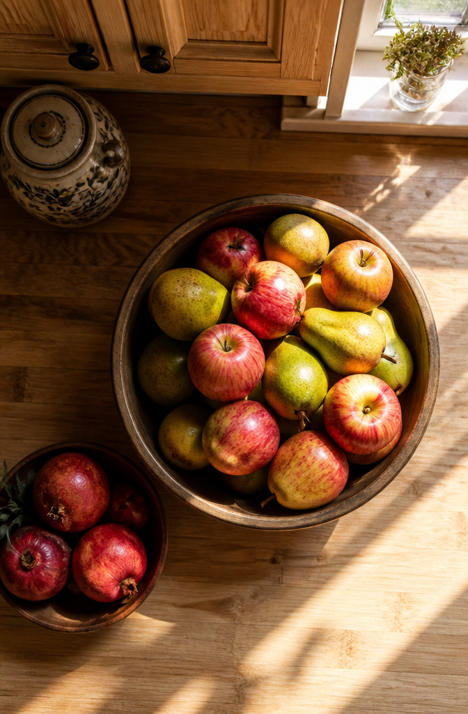 A bowl of red apples on a kitchen counter.