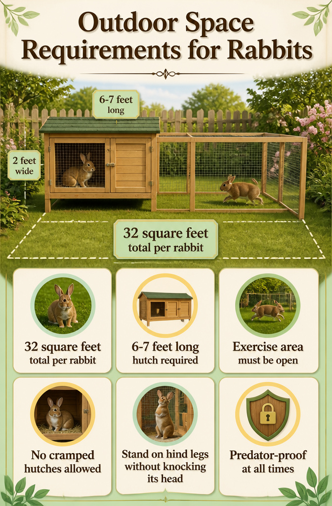 An information graphic detailing outdoor space requirements for rabbits.