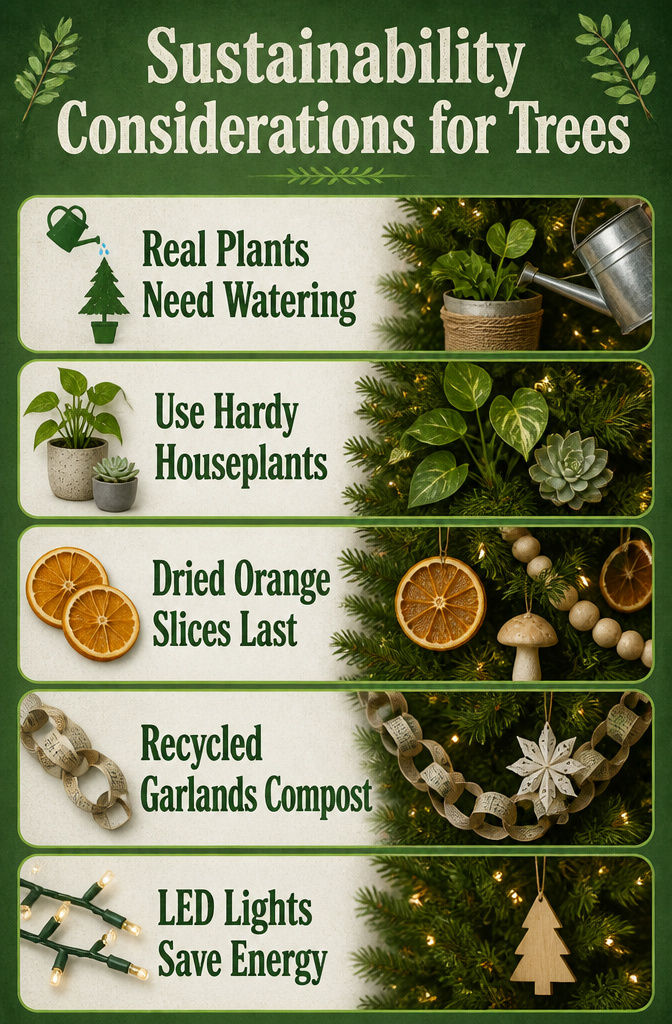 Considerations for sustainability in Christmas tree decoration.
