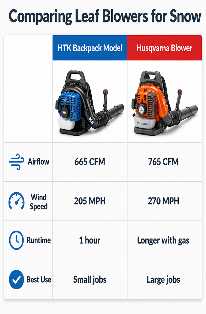 Does a Leaf Blower Work on Snow? 4 Winter Ideas Explained 4 A chart comparing different leaf blower models for snow clearing efficiency.