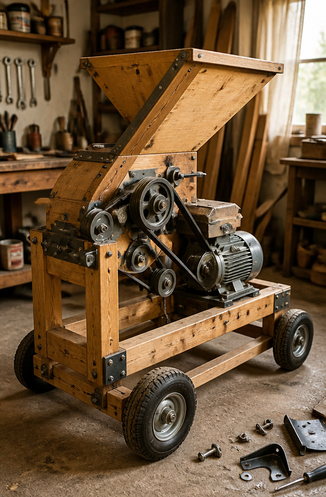 An electric motor mounted on the frame of the leaf mulcher.