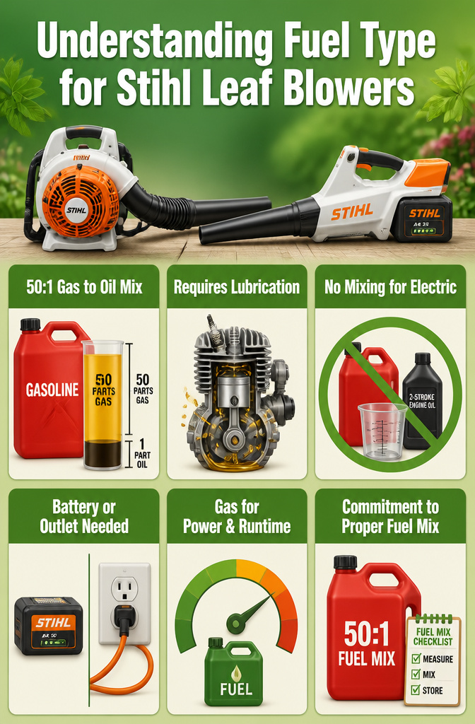 Label indicating fuel type for Stihl leaf blowers.