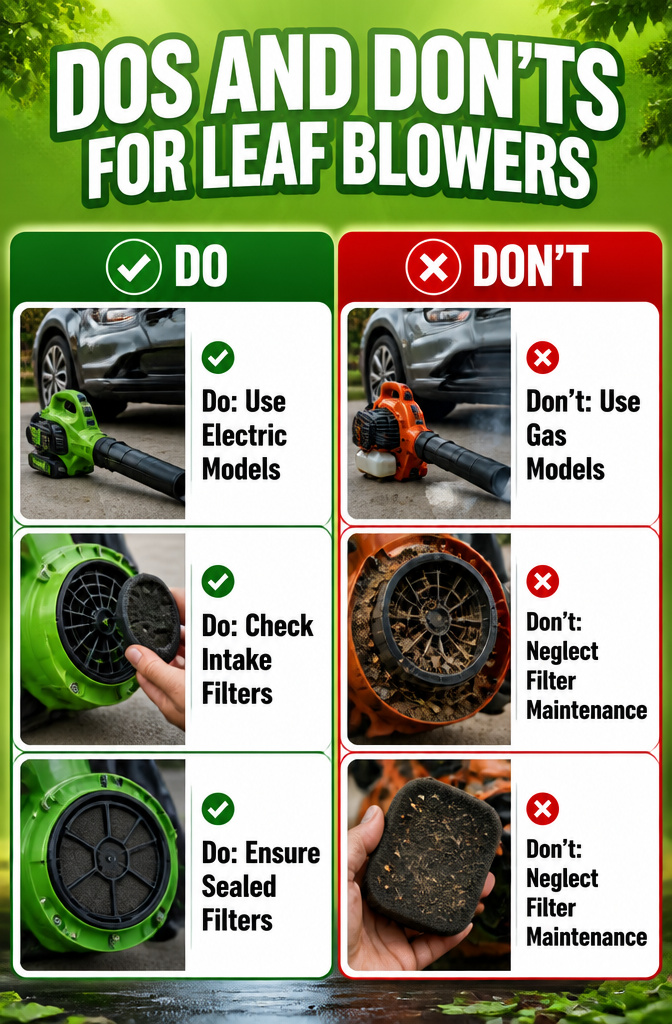 Best Leaf Blower for Car Drying 2026: 10 Options Ranked 13 Graphic detailing dos and don'ts for leaf blowers.
