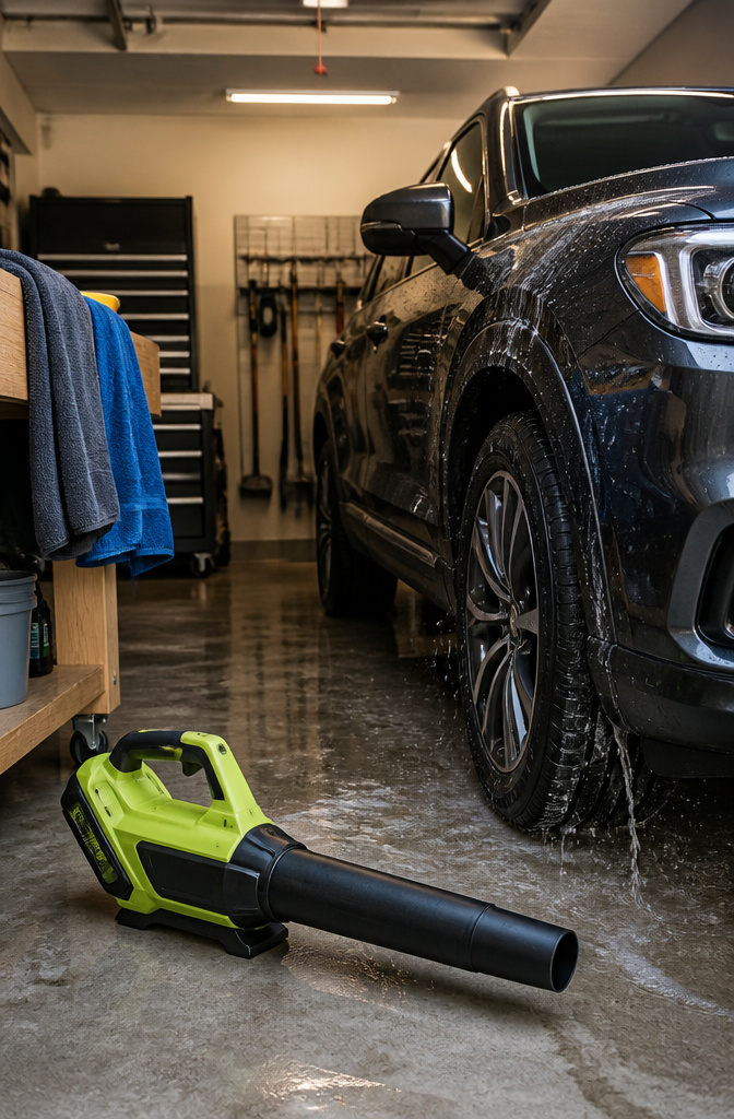 Best Leaf Blower for Car Drying 2026: 10 Options Ranked 3 Ryobi RY40LB01K leaf blower drying water off an SUV.