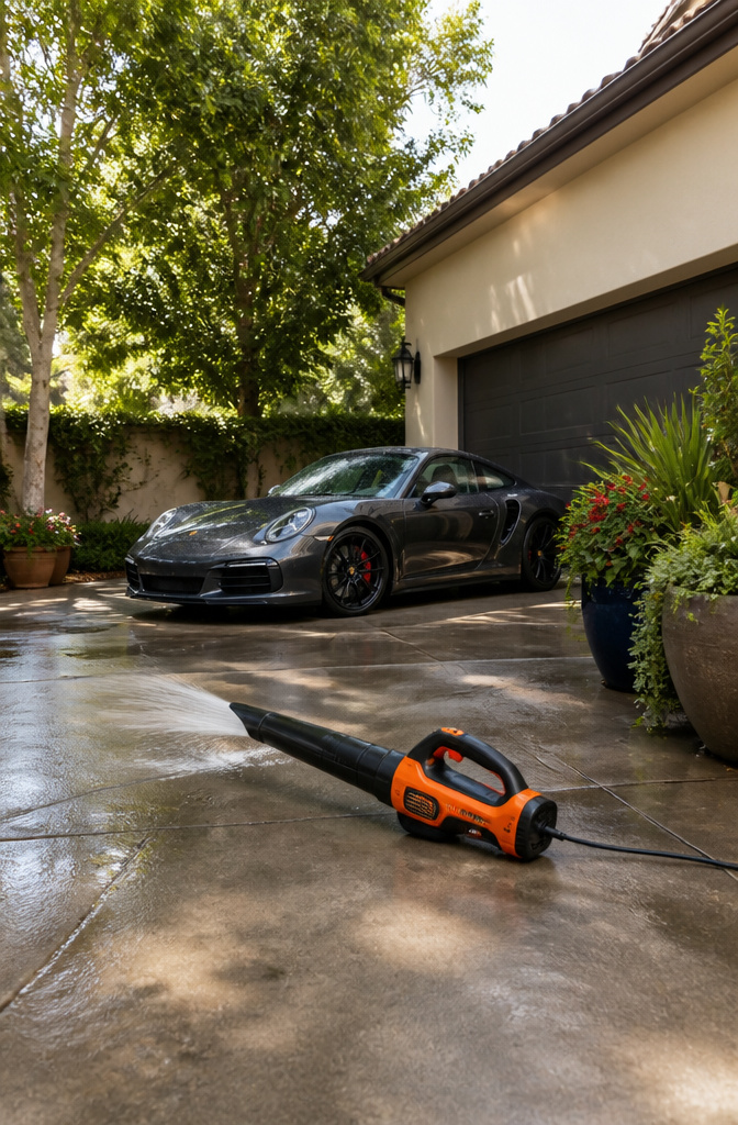 Best Leaf Blower for Car Drying 2026: 10 Options Ranked 4 Worx WG520 leaf blower positioned for drying a car.
