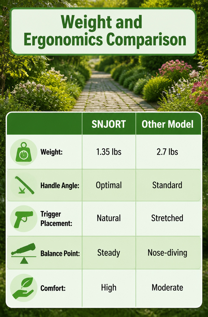 Infographic comparing weight and ergonomics of leaf blowers.