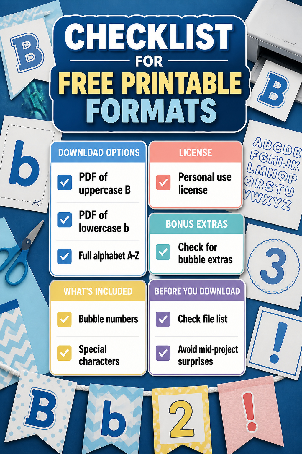An information image titled 'Checklist for Free Printable Formats'.