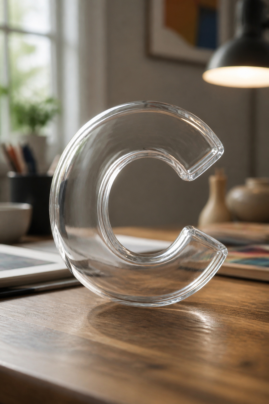 Transparent bubble letter C on a dark navy background.