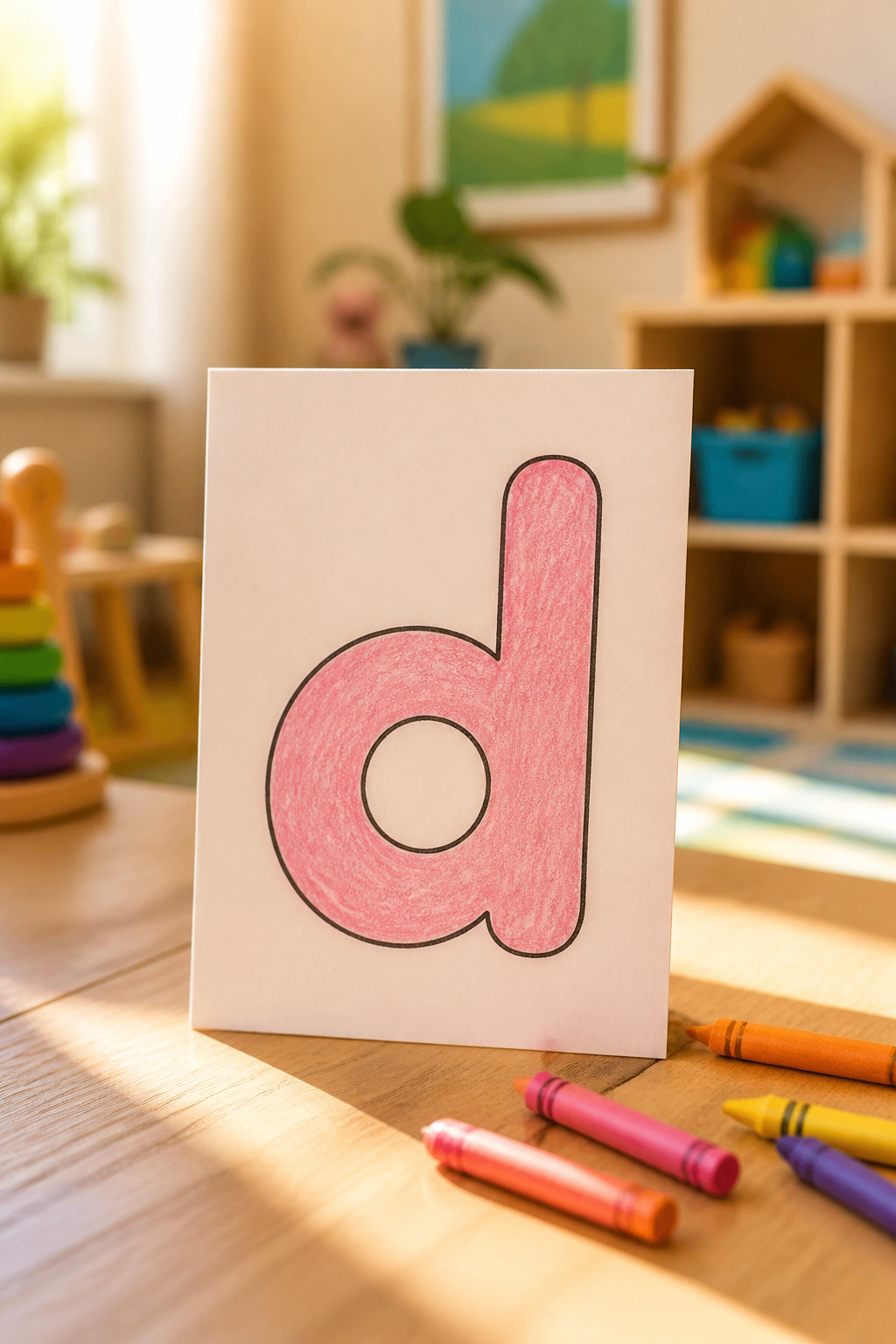 A lowercase bubble letter d template for tracing and practice.