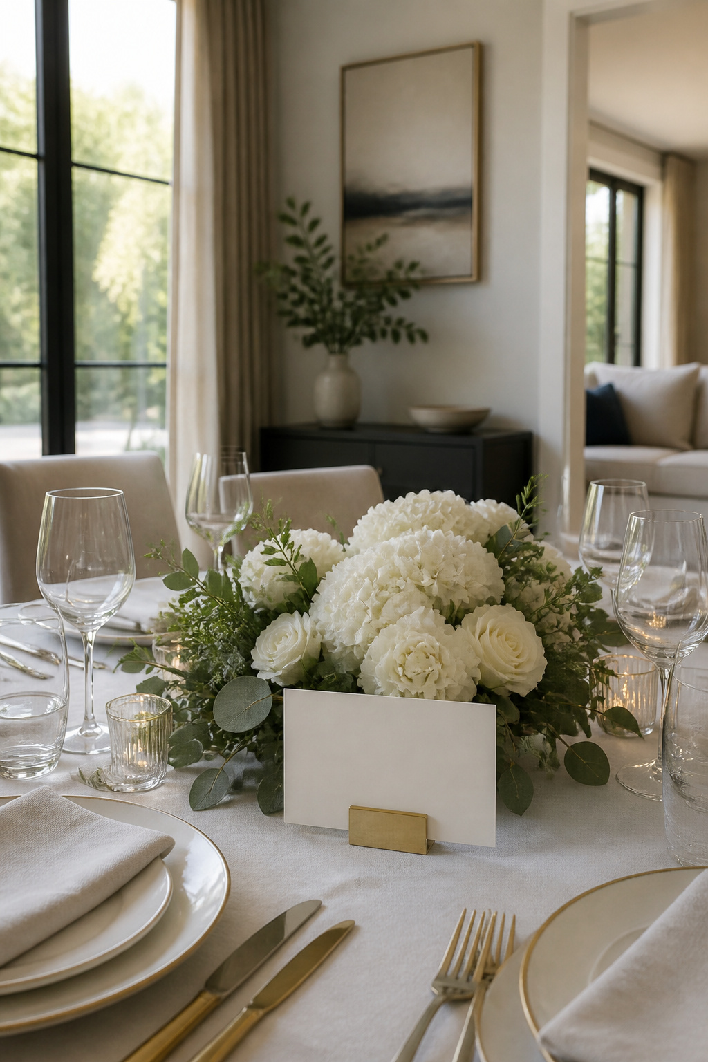 A name card with Abigail Claire set on a dining table.