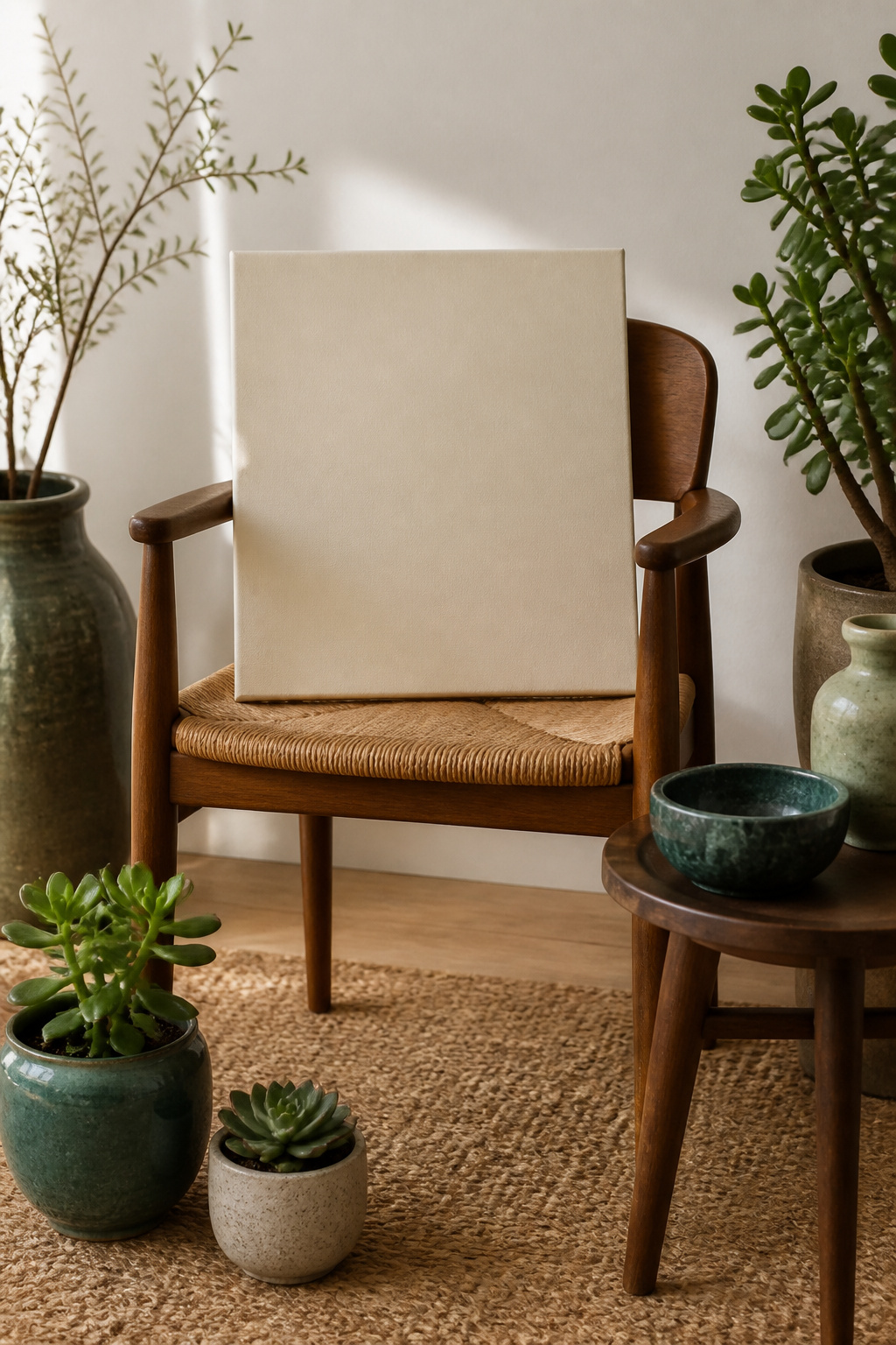 A canvas displaying the name Abigail Jade in a minimalist studio.