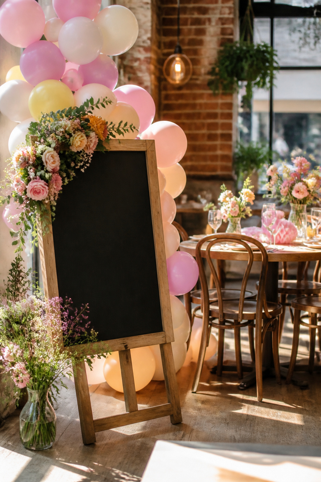 A chalkboard sign displaying Abigail Joy surrounded by decorations.