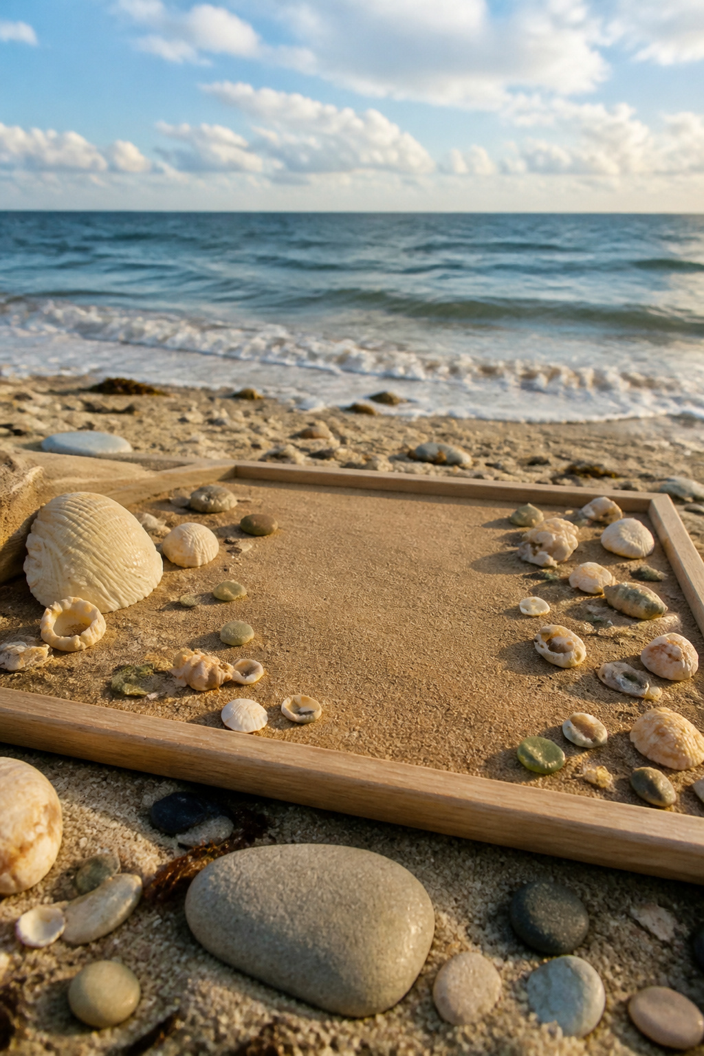 A writing board showing Abigail Skye on the beach.