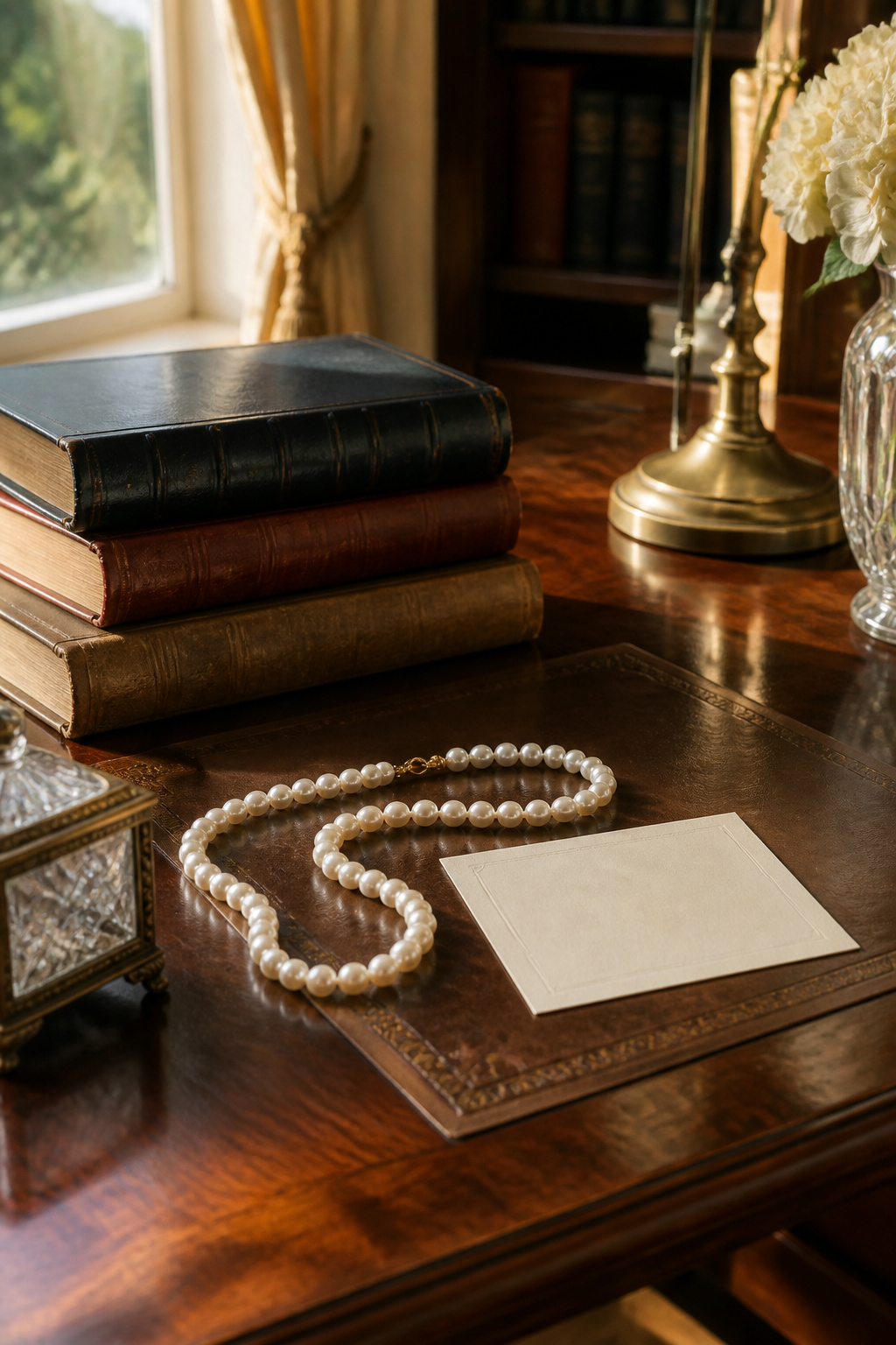 Middle Names for Adalyn: 40 Ideas That Flow 19 A desk displays a pearl necklace and the name Adalyn Pearl.