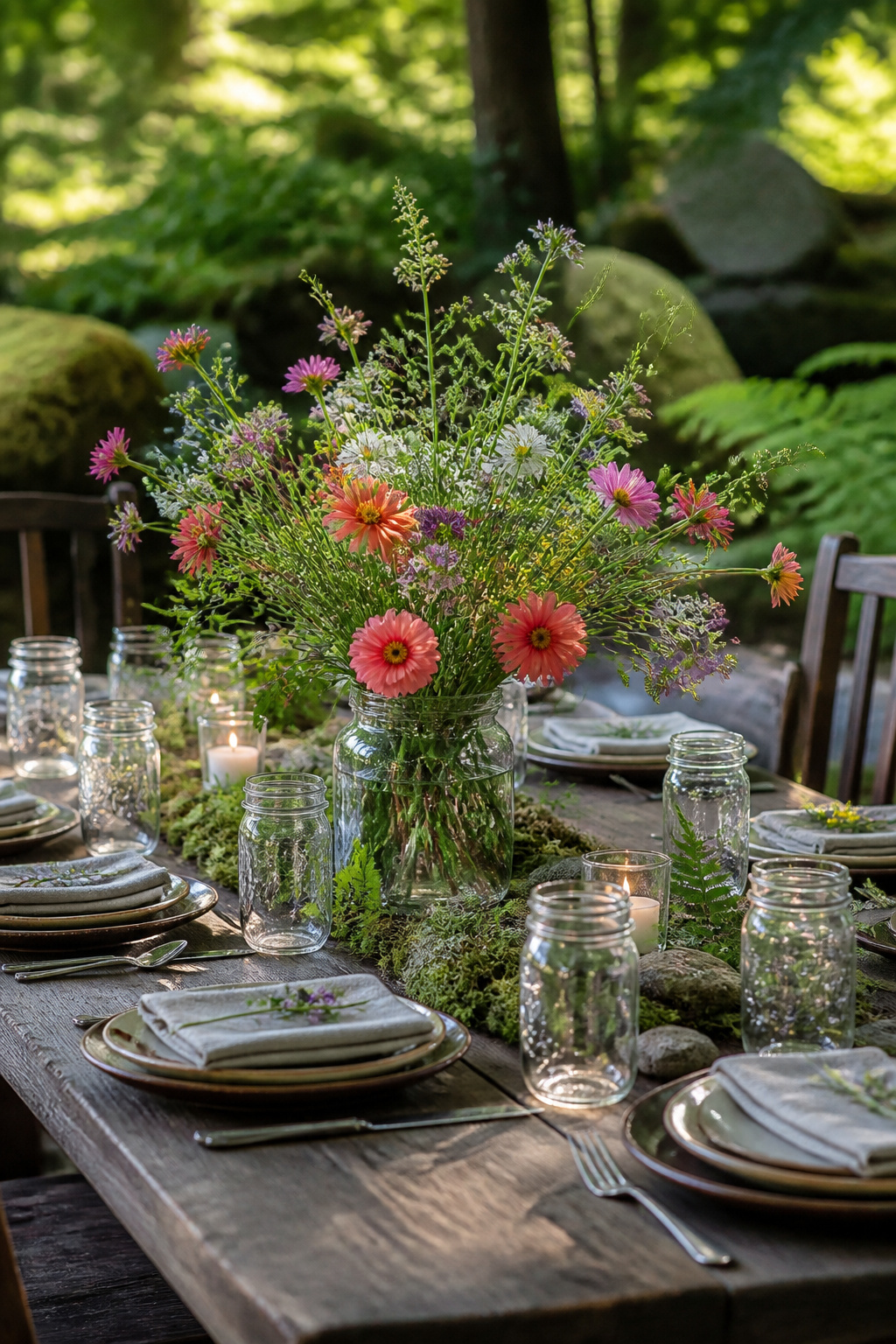 Middle Names for Addison: Pairings for Girls and Boys 4 A table centerpiece of wildflowers with a card displaying 'Addison Zinnia'.