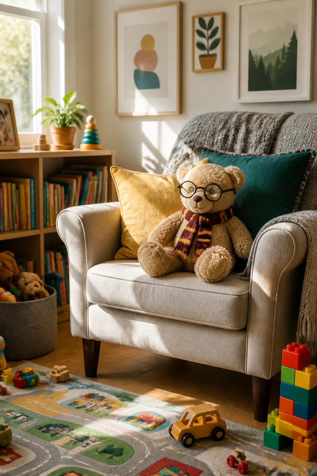 9 Types of Teddy Bear Names for 2026: From Classic to Pop Culture 4 A teddy bear named 'Beary Potter' wearing glasses in a playful living space.